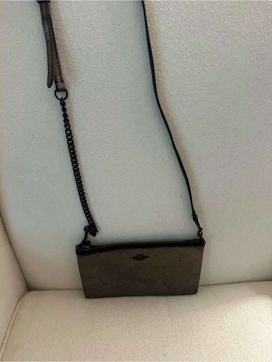 Coach Handbags - Coach Metallic Pewter Leather Wristlet Crossbody Bag